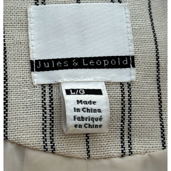 Jules & Leopold Striped Linen Blend Blazer Beige NavyStripe Open Front Womens LG - Picture 7 of 8